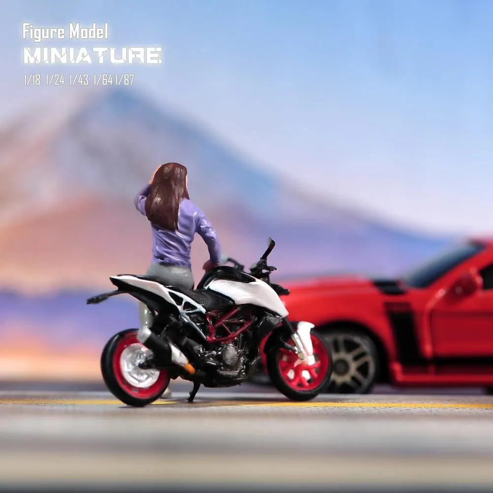 Painted Miniatures 1/18 1/24 1/64 1/43 1/87 Scale Lean On Car Girl Toy Miniature Figure Diorama Action Figure Doll for Cars Vehicles Collection Display Scene (Painted, 1/43 Scale)