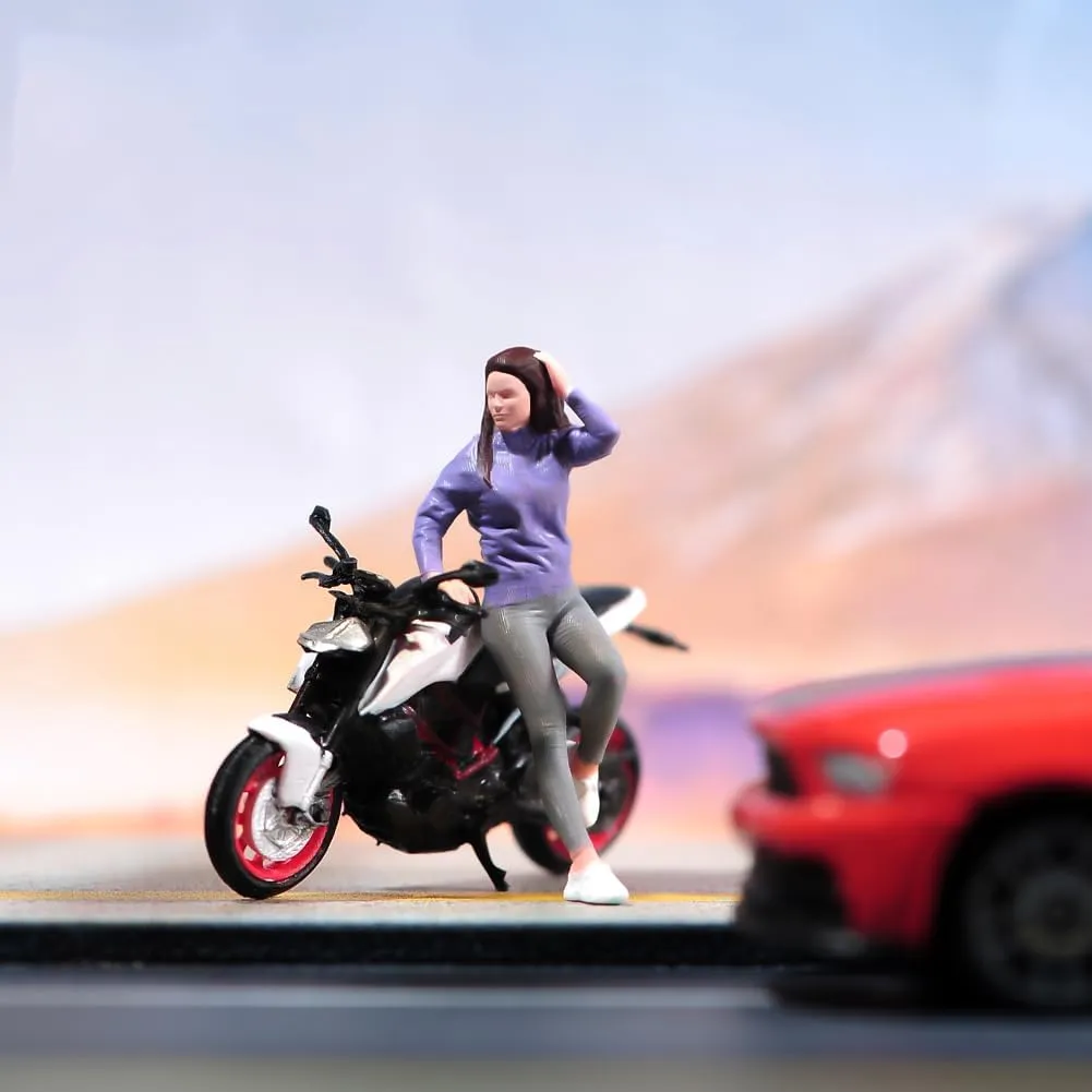 Painted Miniatures 1/18 1/24 1/64 1/43 1/87 Scale Lean On Car Girl Toy Miniature Figure Diorama Action Figure Doll for Cars Vehicles Collection Display Scene (Painted, 1/43 Scale)