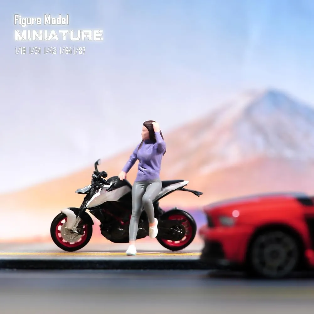 Painted Miniatures 1/18 1/24 1/64 1/43 1/87 Scale Lean On Car Girl Toy Miniature Figure Diorama Action Figure Doll for Cars Vehicles Collection Display Scene (Painted, 1/43 Scale)