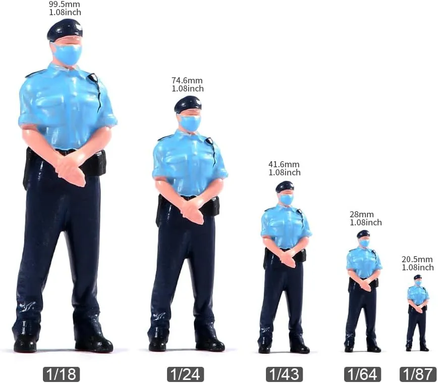 Painted Miniatures 1/18 1/24 1/64 1/43 1/87 Scale Policeman Stand Posture Toy Miniature Figure Diorama Action Figure Doll for Cars Vehicles Collection Display Scene (Painted, 1/43 Scale)