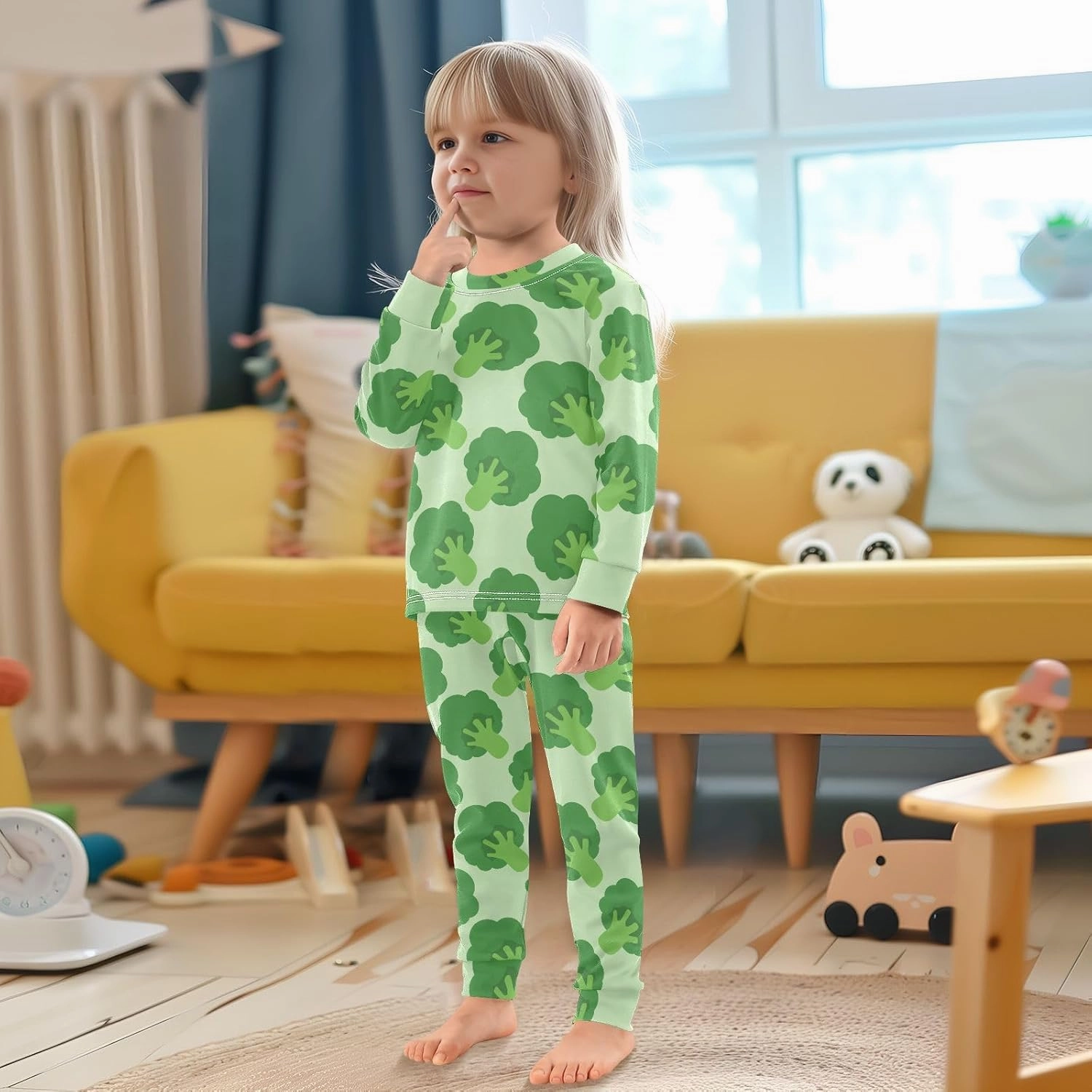 Pajama Sets Long Sleeve Broccoli Cabbage Pattern Soft Comfy Sleepwear 2 Piece PJS 3-8T
