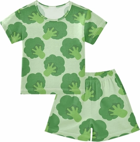 Pajama Short Sets Broccoli Cabbage Pattern Soft Cotton Summer Sleepwear 2 Piece PJS Size 5-14T