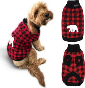 Parisian Pet Dog Sweaters - Pullover, Turtleneck Buffalo Checkered Sweater - Polar Bear Cable Knit Dog Outfit - Fall, Winter Dog Clothes - Flexible Dog Sweater for Medium Dogs - M