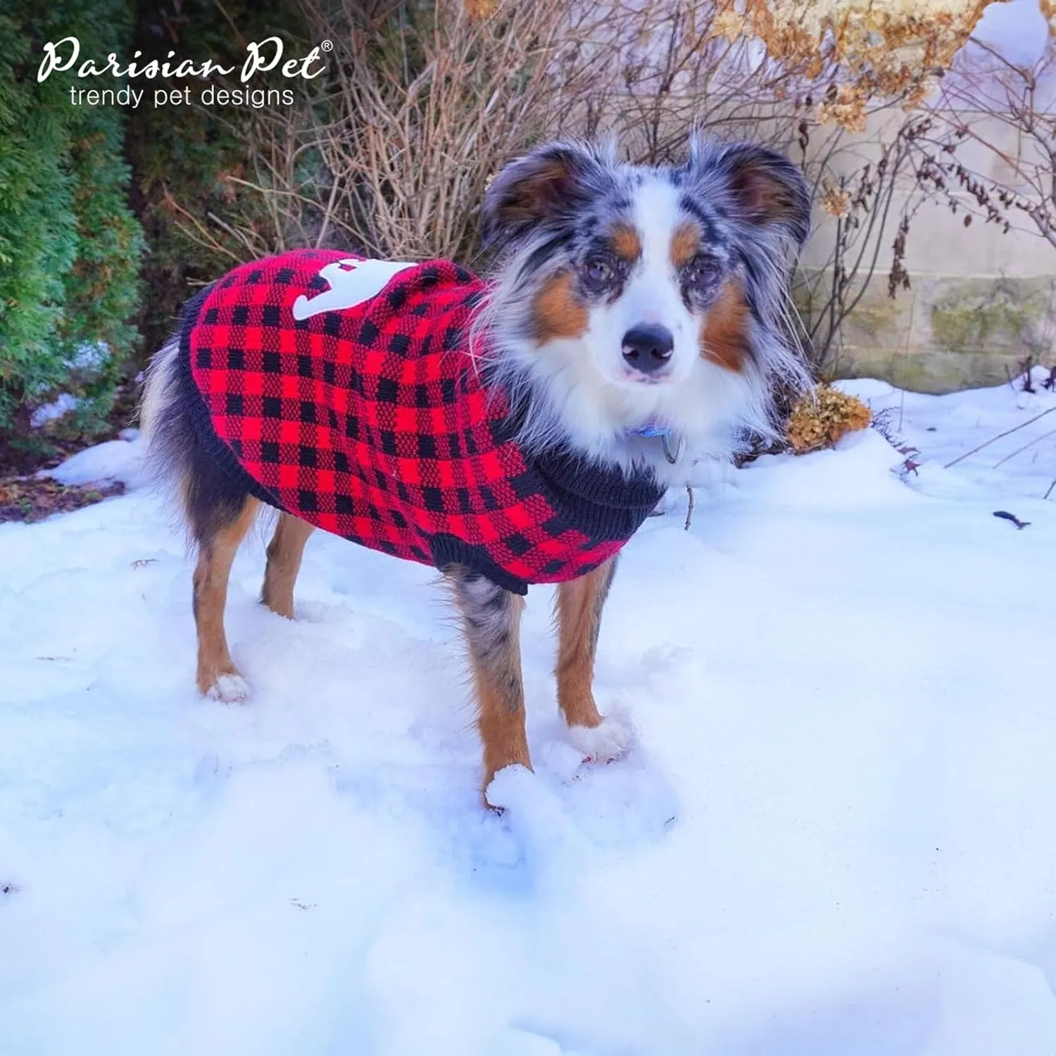 Parisian Pet Dog Sweaters - Pullover, Turtleneck Buffalo Checkered Sweater - Polar Bear Cable Knit Dog Outfit - Fall, Winter Dog Clothes - Flexible Dog Sweater for Medium Dogs - M