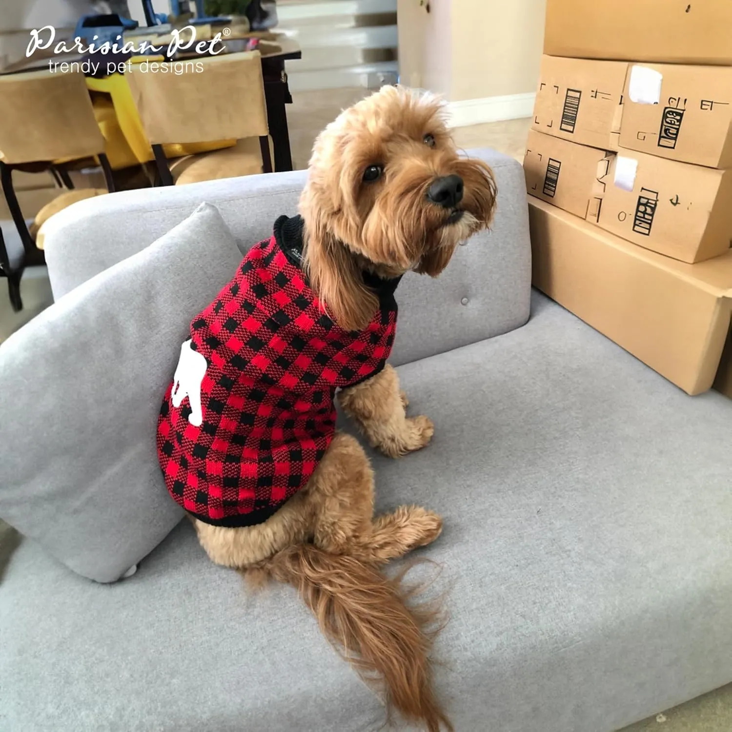 Parisian Pet Dog Sweaters - Pullover, Turtleneck Buffalo Checkered Sweater - Polar Bear Cable Knit Dog Outfit - Fall, Winter Dog Clothes - Flexible Dog Sweater for Medium Dogs - M