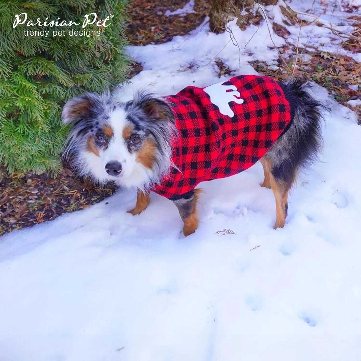 Parisian Pet Dog Sweaters - Pullover, Turtleneck Buffalo Checkered Sweater - Polar Bear Cable Knit Dog Outfit - Fall, Winter Dog Clothes - Flexible Dog Sweater for Medium Dogs - M