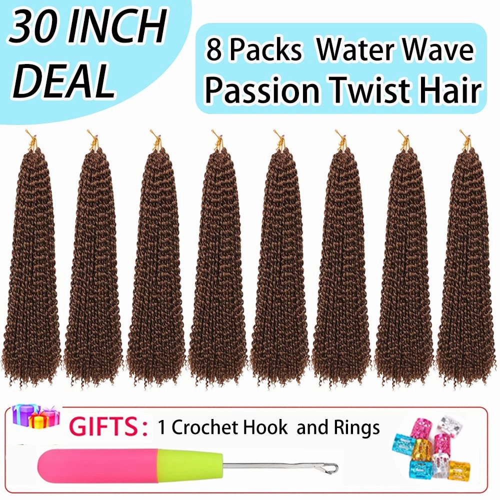 Passion Twist Hair 30 Inch: Water Wave Crochet Hair for Black Women-Long Bohemian Passion Twists Braiding Hair Extensions (30#, 30 inch)