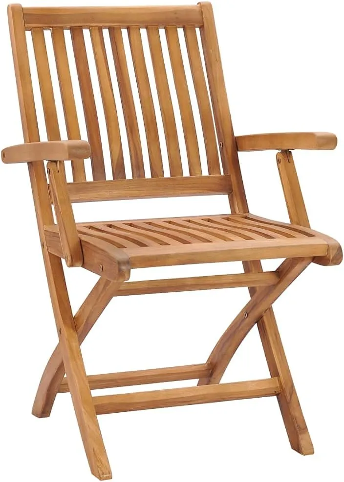Patio Chairs 2pcs with Gray Cushions Solid Teak Wood Outdoor Furniture Foldable Camping Chairs for Patio Garden Pool