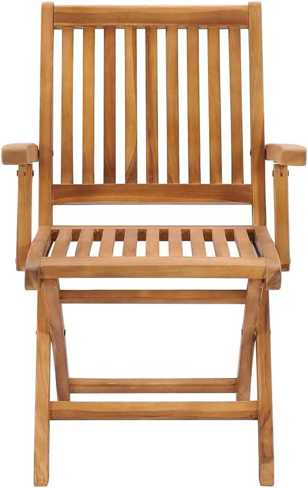 Patio Chairs 2pcs with Gray Cushions Solid Teak Wood Outdoor Furniture Foldable Camping Chairs for Patio Garden Pool
