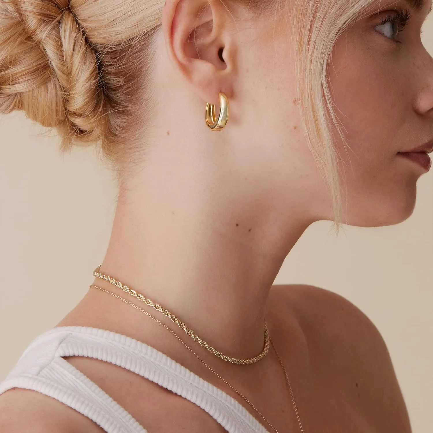 PAVOI 14K Gold Plated Sterling Silver Post Small Chunky Hoops Earrings | Thick Lightweight Gold Hoop Earrings for Women