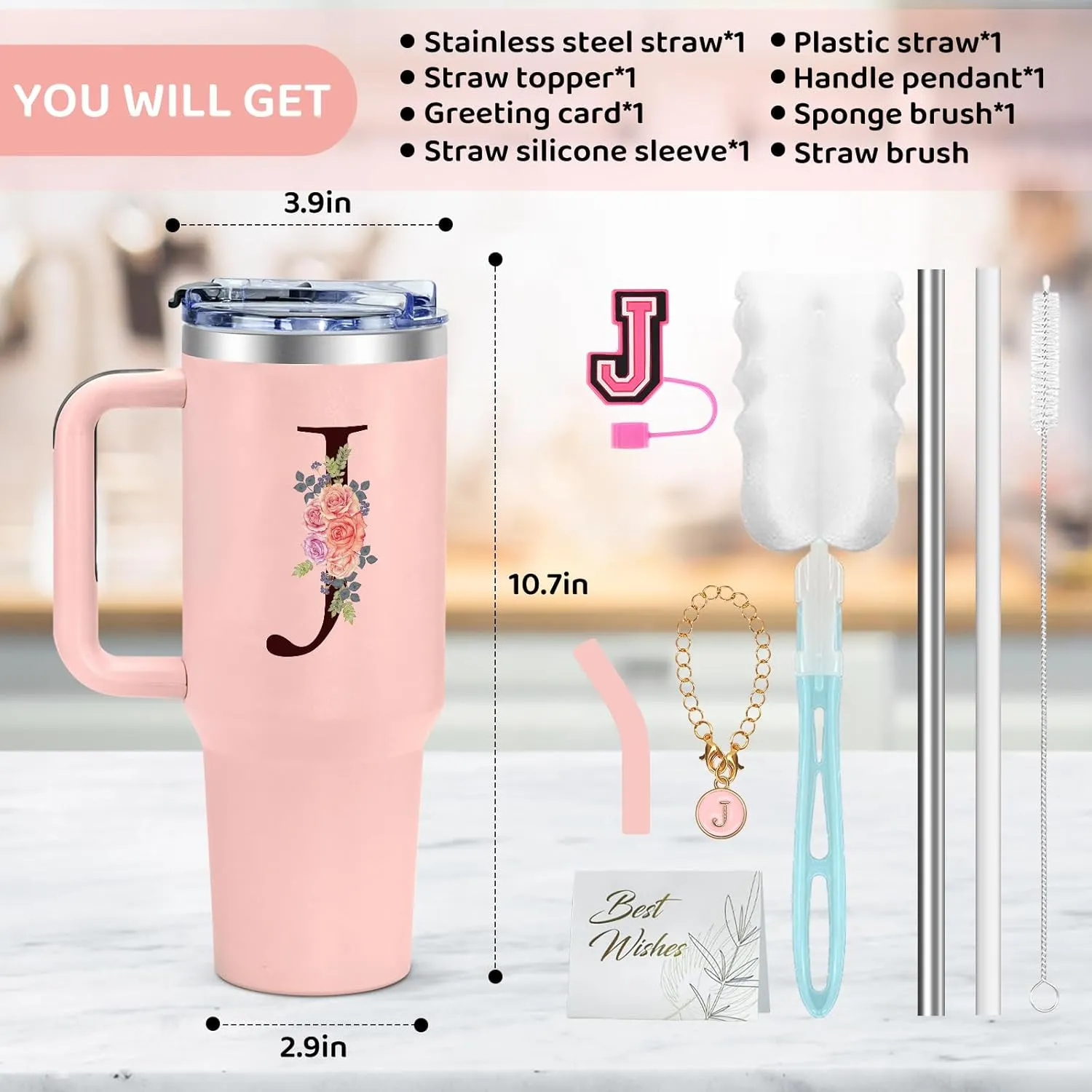 Personalized Gifts for Women,Monogrammed Gifts for Women,Personalized 40oz Tumbler with Handle,Birthday Gifts for Women,Custom Tumbler for Mom,Grandma,Aunt,Wife,Boss-J