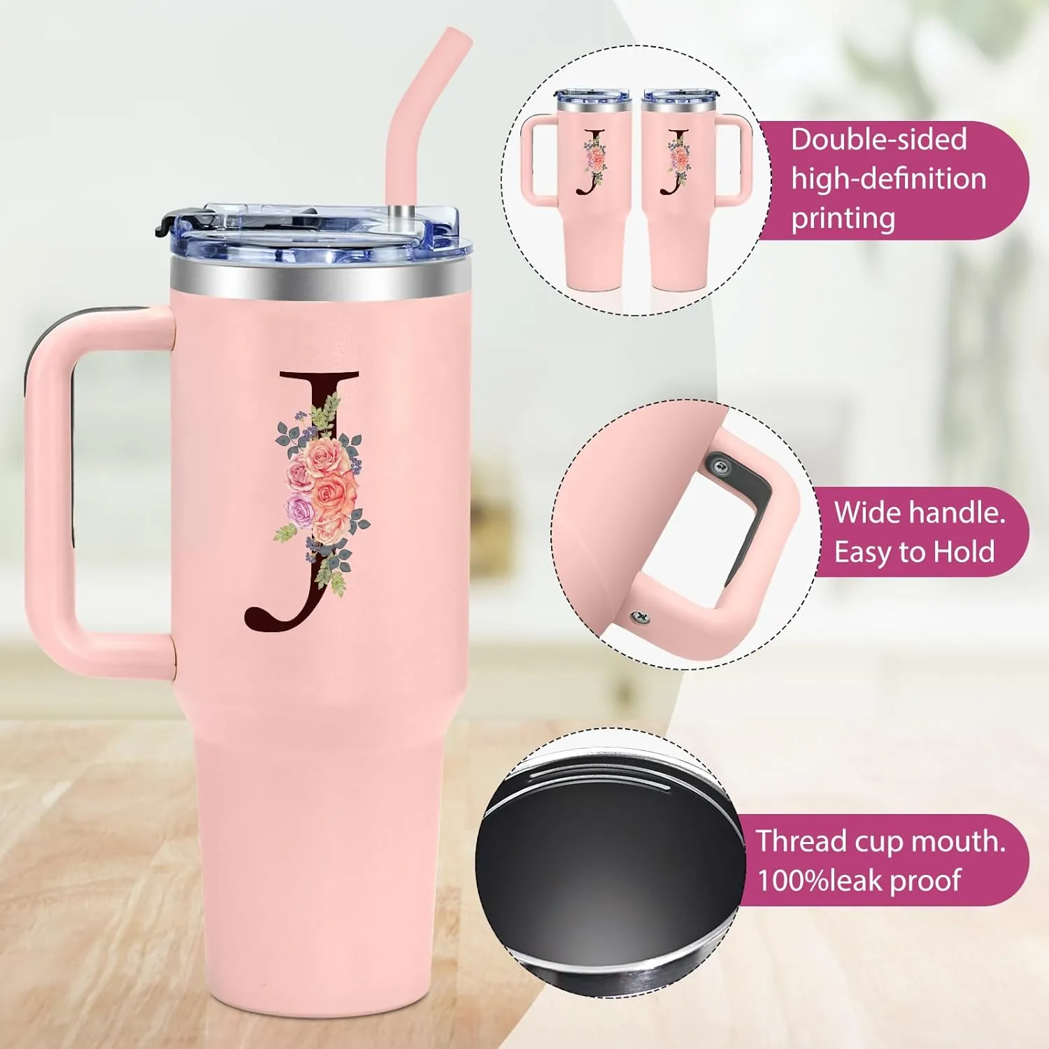 Personalized Gifts for Women,Monogrammed Gifts for Women,Personalized 40oz Tumbler with Handle,Birthday Gifts for Women,Custom Tumbler for Mom,Grandma,Aunt,Wife,Boss-J
