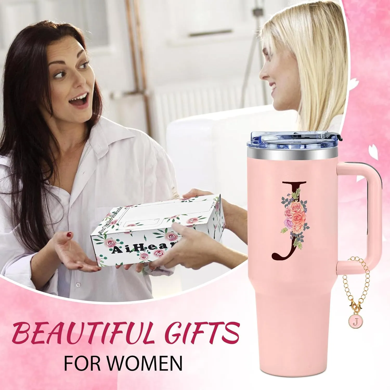 Personalized Gifts for Women,Monogrammed Gifts for Women,Personalized 40oz Tumbler with Handle,Birthday Gifts for Women,Custom Tumbler for Mom,Grandma,Aunt,Wife,Boss-J