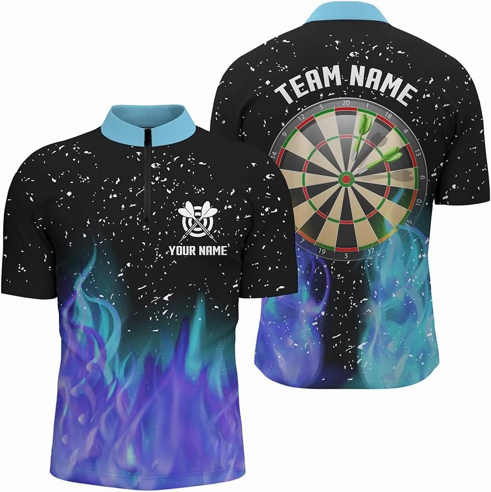 Personalized Dart Jerseys for Men, Dart Shirt, Dartboard Colorful Grunge Men Darts Quarter-Zip Shirt Darts