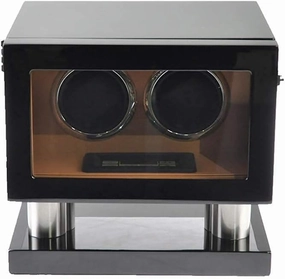 Piano Painted Automatic Watch Winder for 2 Watches, 5 Modes Ans Mute Motor, Watch Box with LED Light, Contains Watch Pillow (C)