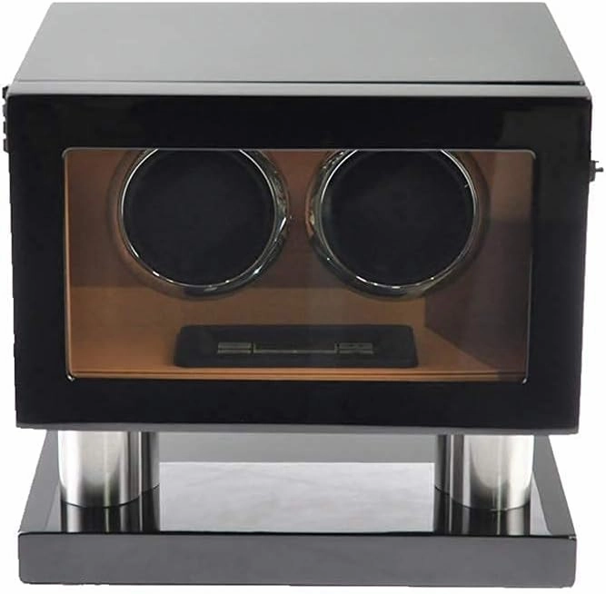 Piano Painted Automatic Watch Winder for 2 Watches, 5 Modes Ans Mute Motor, Watch Box with LED Light, Contains Watch Pillow (C)