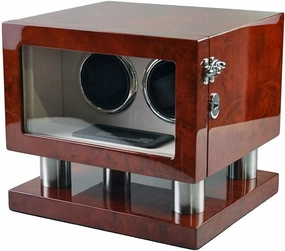 Piano Painted Automatic Watch Winder for 2 Watches, 5 Modes Ans Mute Motor, Watch Box with LED Light, Contains Watch Pillow (E)