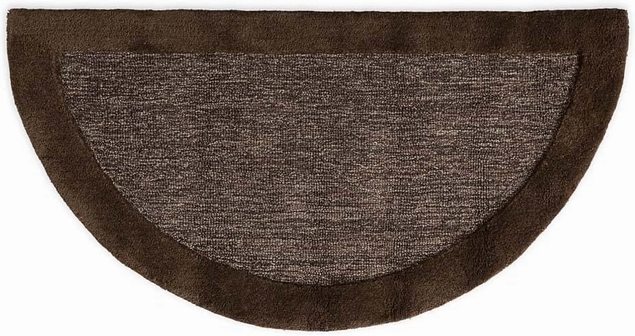 Plow & Hearth 2'x4' Banded Half Round Fireproof Hearth Rug | Charcoal Brown | 100% Wool Mat | Protect Hardwood Floor/Carpet from Sparks & Embers