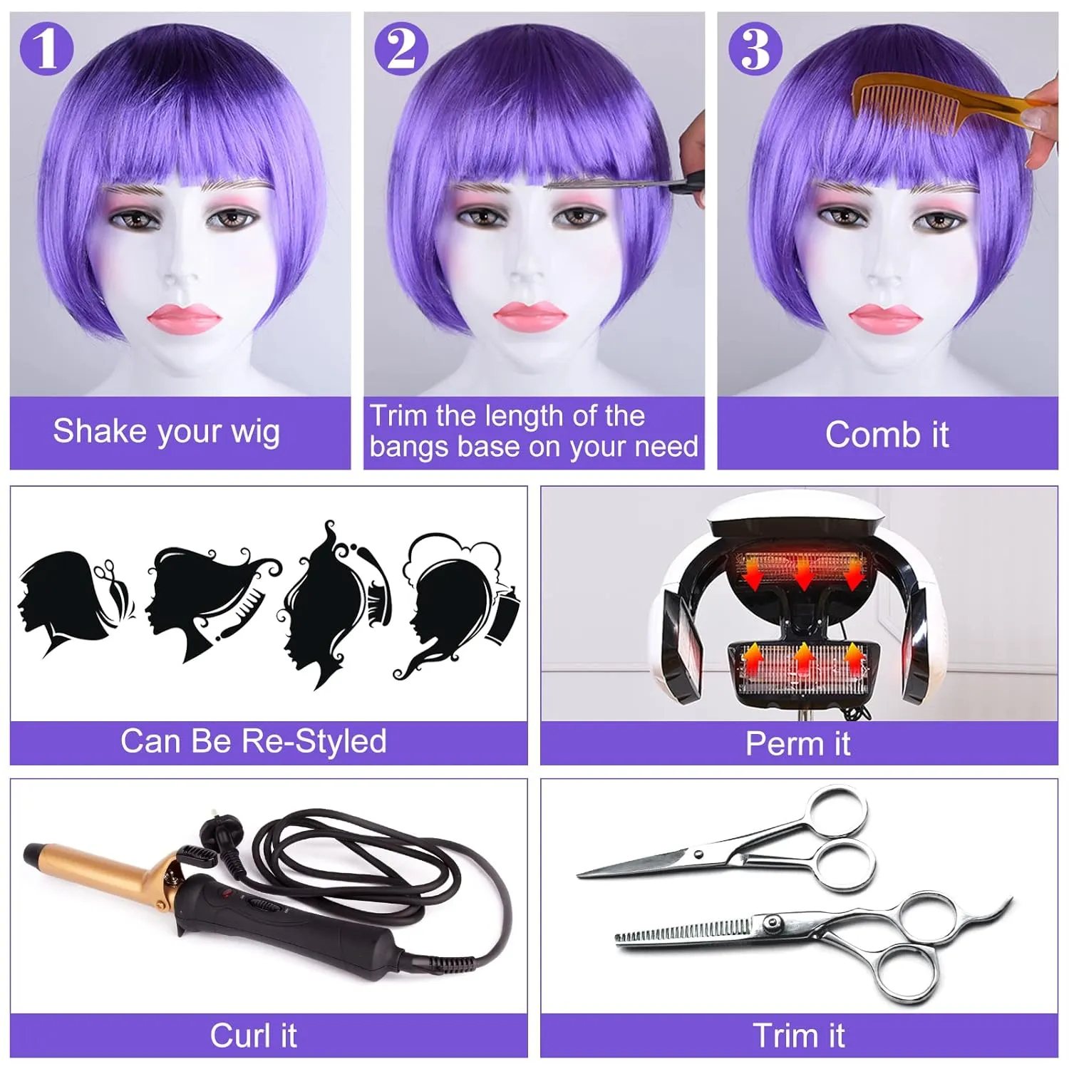 PLULON 14 Pieces Colorful Wigs, Party Wigs and Sunglass Set, Neon Short Bob Wig Sunglass Pack Costume Colorful Cosplay Wig Daily Party Hairpieces Bachelorette Halloween Costume