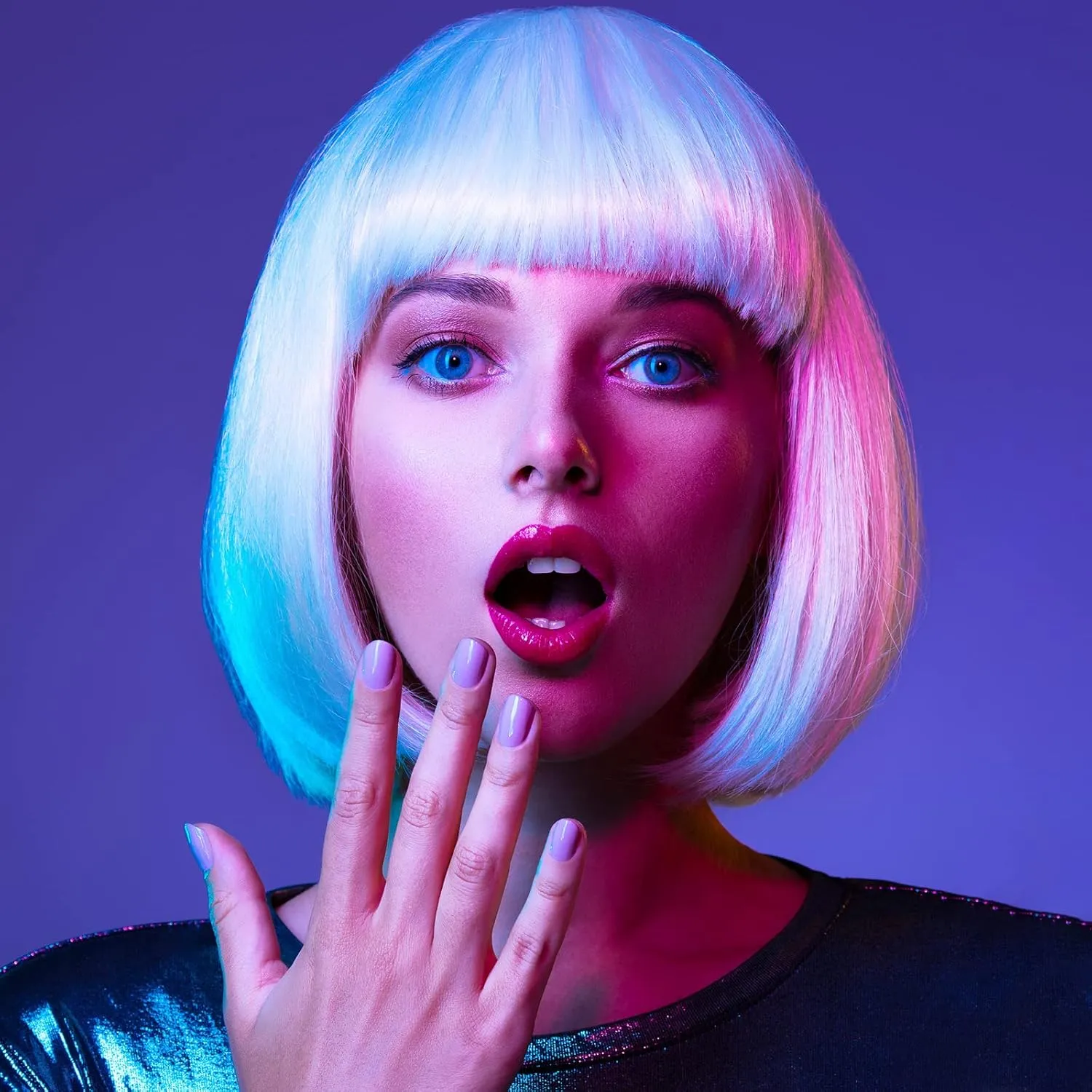 PLULON 14 Pieces Colorful Wigs, Party Wigs and Sunglass Set, Neon Short Bob Wig Sunglass Pack Costume Colorful Cosplay Wig Daily Party Hairpieces Bachelorette Halloween Costume