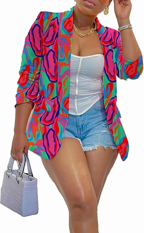 Plus Size Blazers for Curvy Women Sexy Trendy Colorful Oversize Graphic Open Front Jackets