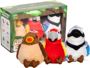 Plush Bird Stuffed Animal Set, 3 Pcs Birds Plush Toy w/Hooks, 5” Realistic Scarlet Macaw, Yellow-Billed Oxpecker, Blue Jay, Soft Cuddly Wildlife Birdie Toy for Kids Gift for Toddlers