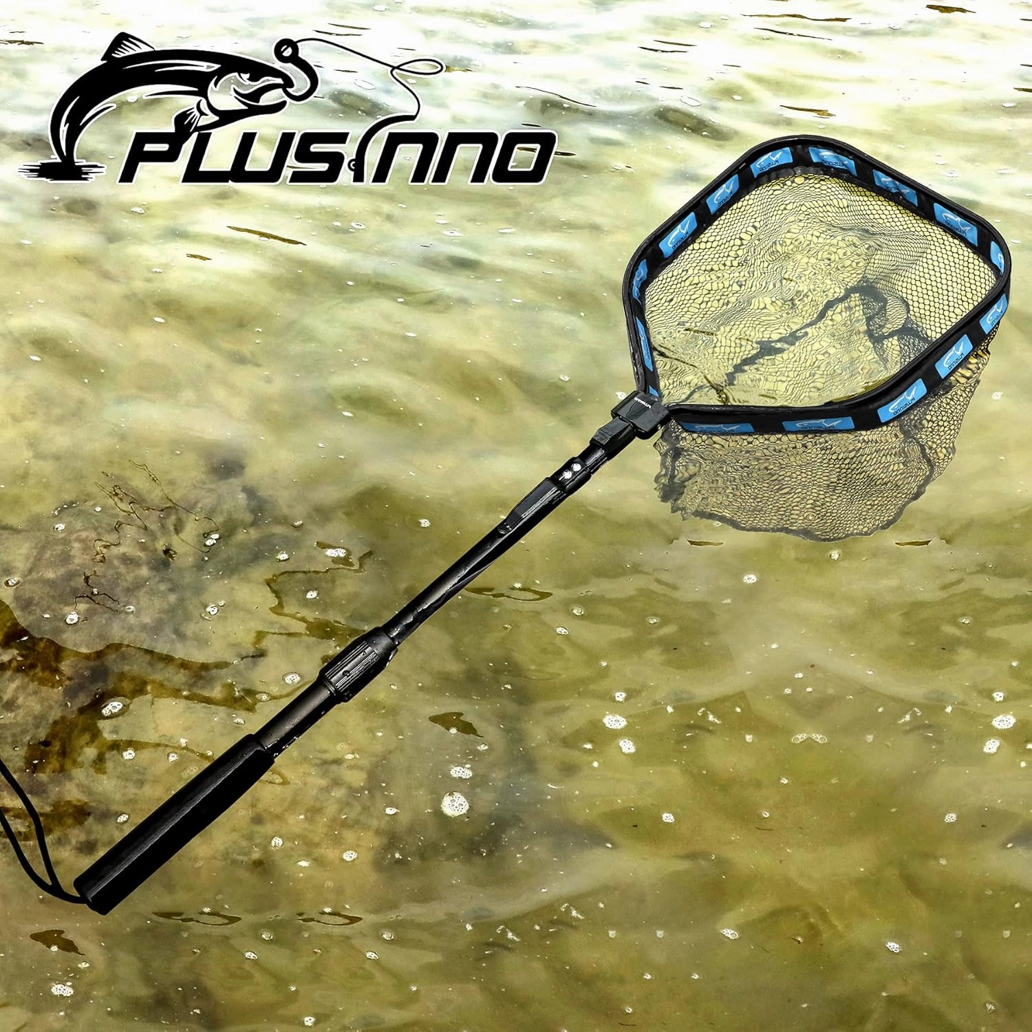 PLUSINNO Floating Fishing Net for Steelhead, Salmon, Fly, Kayak, Catfish, Bass, Trout Fishing, Rubber Coated Landing Net for Easy Catch & Release, Compact & Foldable for Easy Transportation & Storage