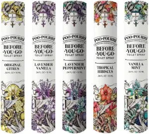 Poo-Pourri Before-You-Go Toilet Spray, In A Pinch Pack, Variety Travel Size 10 mL - Original Citrus, Lavender Vanilla, Tropical Hibiscus, Vanilla Mint and Lavender Peppermint