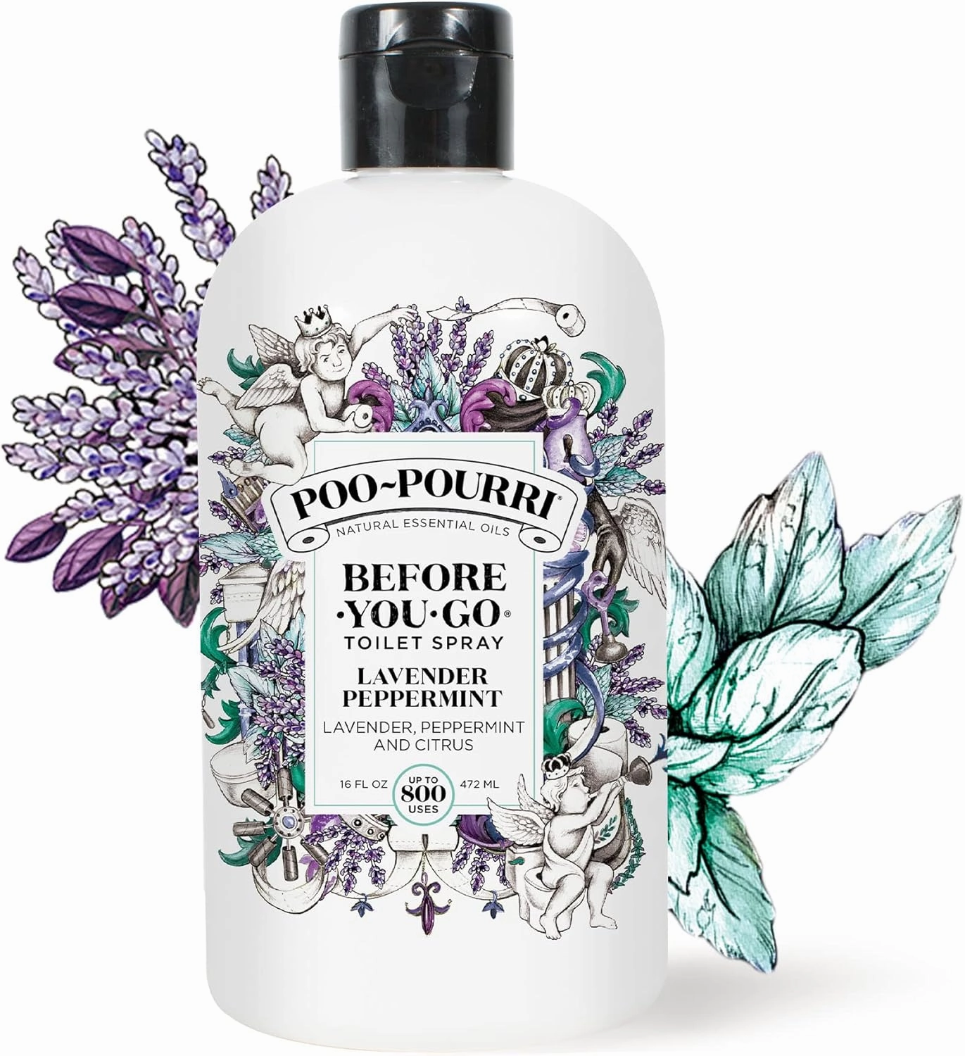 Poo-Pourri Before-You-Go Toilet Spray, Lavender Peppermint, Refill Bottle 16 Fl Oz - Lavender, Peppermint and Citrus