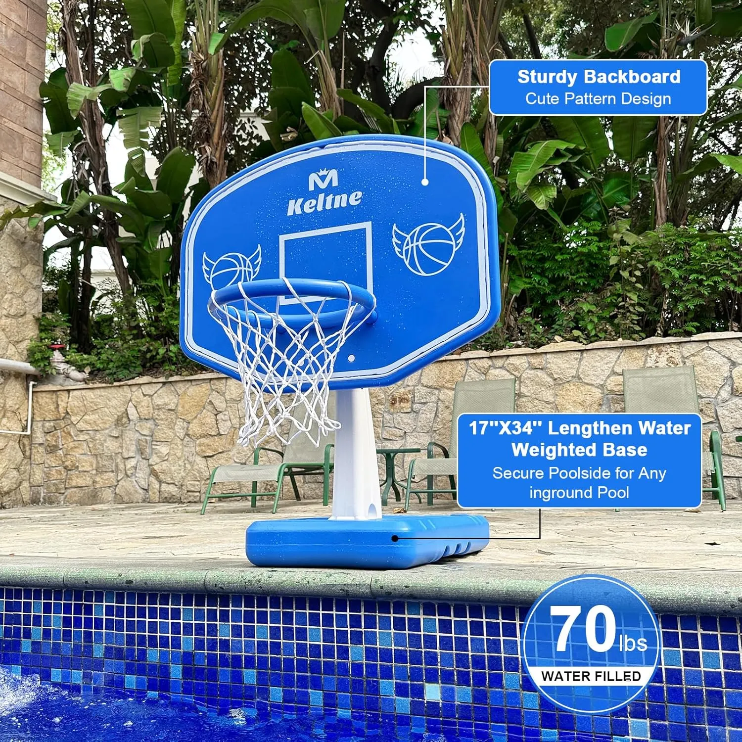 Pool Basketball Hoop, Large Poolside Basketball Hoop for Swimming Pool Basketball Game, Water Basketball Hoops with Lengthen Sturdy Base for Kids Adults Summer Water Fun, 2 Balls and Pump.