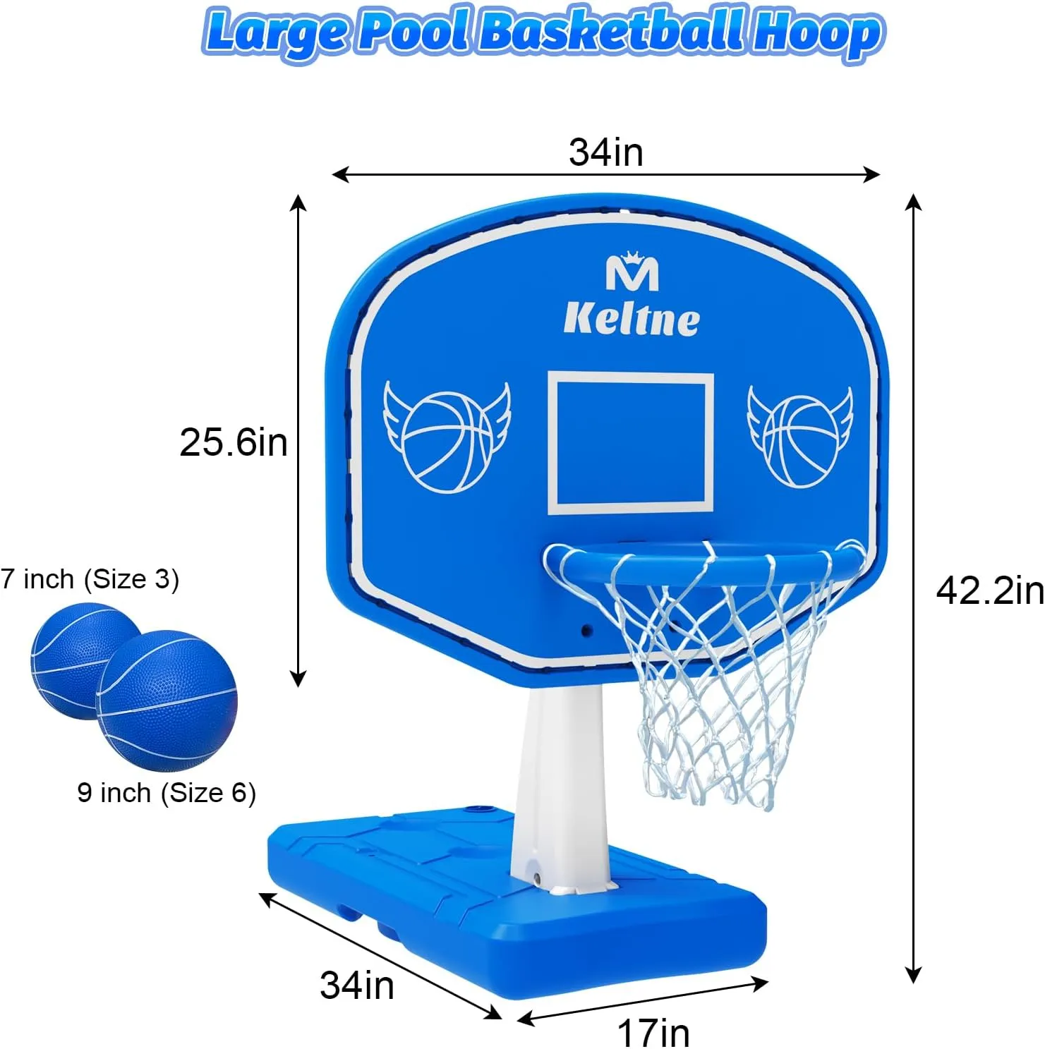 Pool Basketball Hoop, Large Poolside Basketball Hoop for Swimming Pool Basketball Game, Water Basketball Hoops with Lengthen Sturdy Base for Kids Adults Summer Water Fun, 2 Balls and Pump.