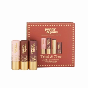Poppy & Pout All Natural Lip Tints, Sustainable Cardboard Tubes, Hand-filled, Beeswax, Vitamin E, Coconut Oil, Cruelty Free (Tried & True Trio)