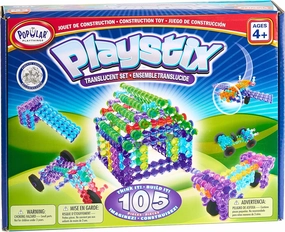POPULAR PLAYTHINGS Playstix Translucent Set Construction Toy Building Blocks 105 Piece Kit