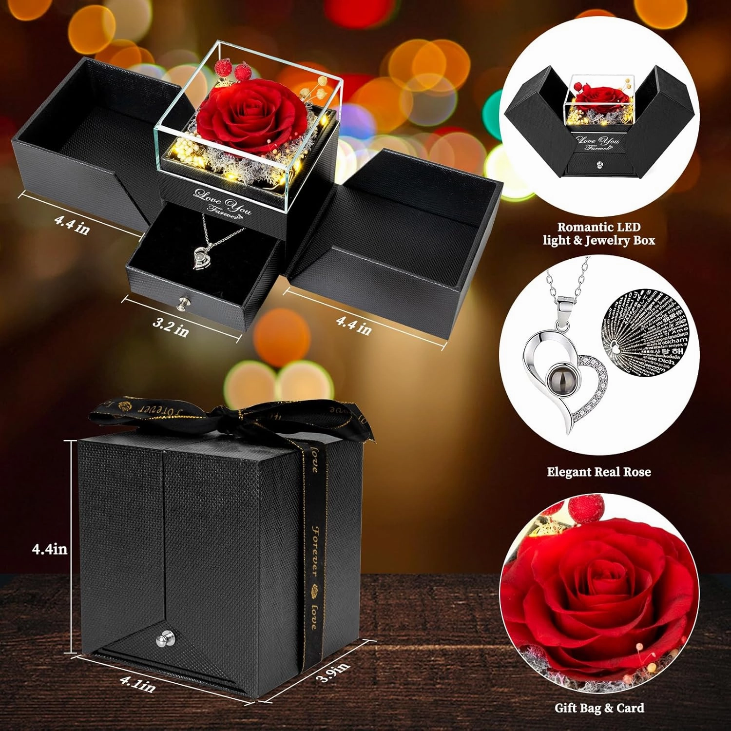 Preserved Red Real Rose-Eternal Flowers Rose Gifts for Mom Grandma Wife Girlfriend on Mothers Day Birthday Valentines Christmas Anniversary Romantic Gifts for Her with I Love You Necklace