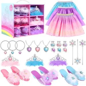 Princess Dress Up Toy Set for Girls,Jewelry Boutique Role Playing Game,Costumes Incl Princess Shoes, Crowns,Skirts, Accessories, Party Birthday Toys Gift for 3 4 5 6 Years Old Girls Kids