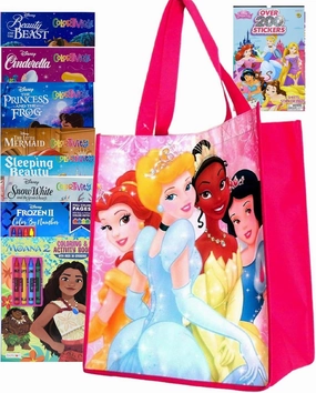 Princess Coloring and Activity Book Bundle with Princess Traveling Tote Bag, 8 Princess Coloring Books, Crayons and Stickers