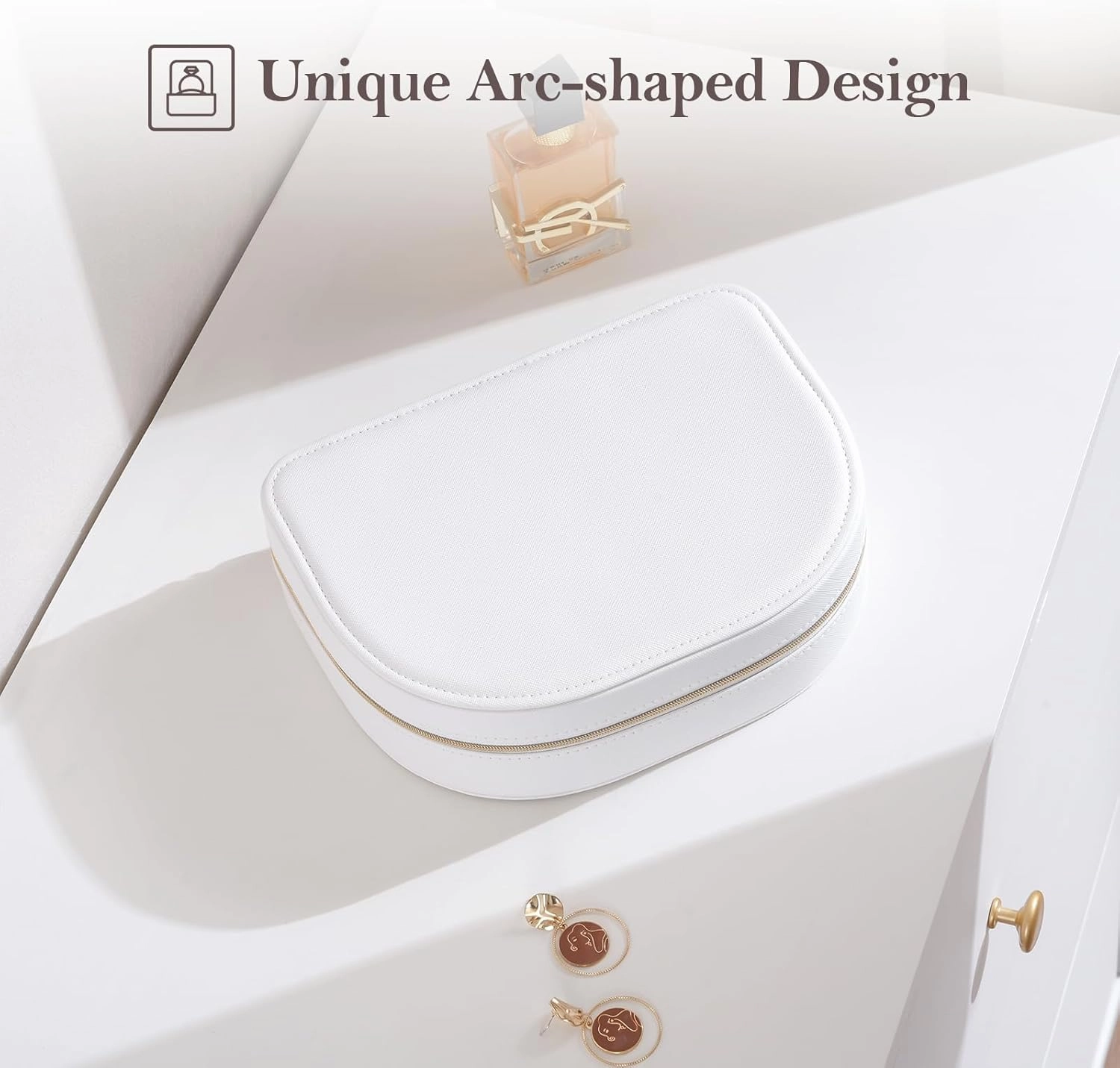ProCase Travel Size Jewelry Box, Large Portable Seashell-Shaped Jewelry Case, 2 Layer Jewelry Organizer in PU Leather for Women -White