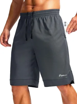 Pudolla Men's Basketball Shorts with Zipper Pockets 11" Long Gym Athletic Shorts for Men Lightweight Quick Dry