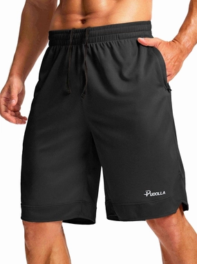 Pudolla Men's Basketball Shorts with Zipper Pockets 11" Long Gym Athletic Shorts for Men Lightweight Quick Dry