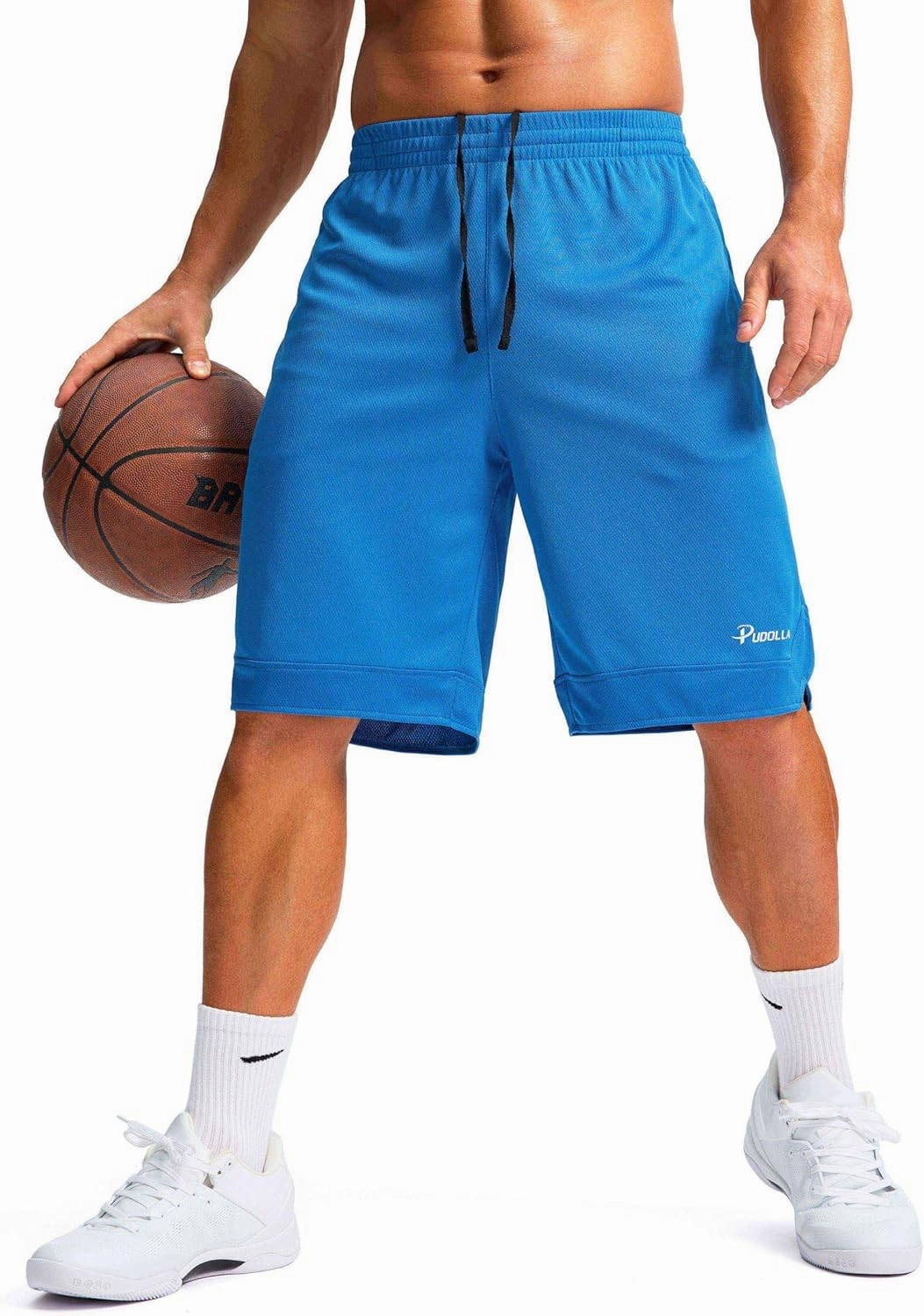 Pudolla Men's Basketball Shorts with Zipper Pockets 11" Long Gym Athletic Shorts for Men Lightweight Quick Dry