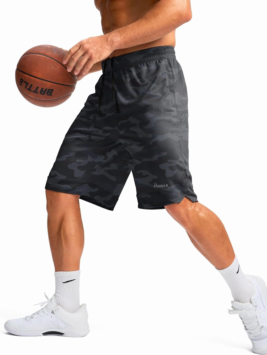 Pudolla Men's Basketball Shorts with Zipper Pockets 11" Long Gym Athletic Shorts for Men Lightweight Quick Dry