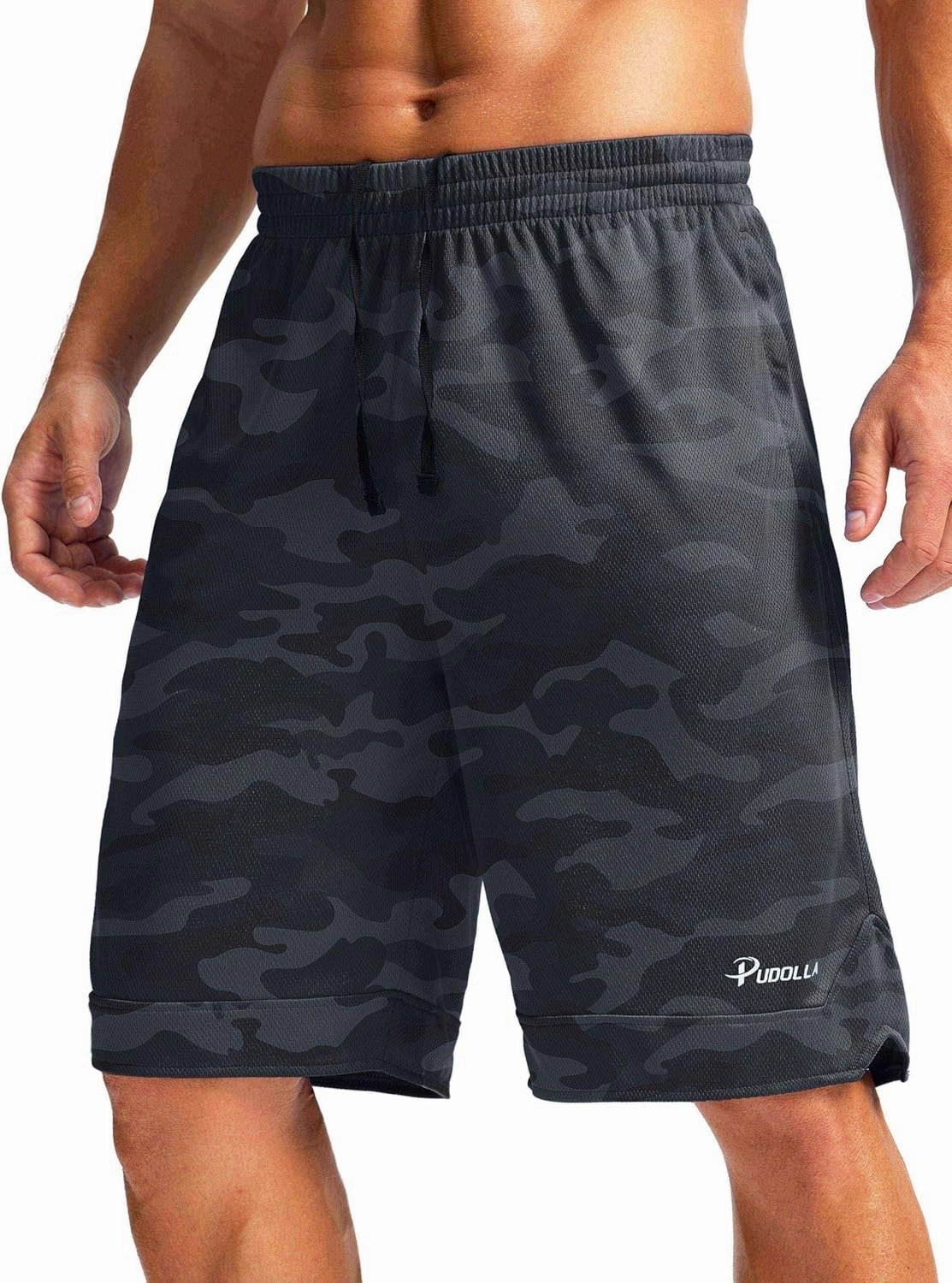 Pudolla Men's Basketball Shorts with Zipper Pockets 11" Long Gym Athletic Shorts for Men Lightweight Quick Dry