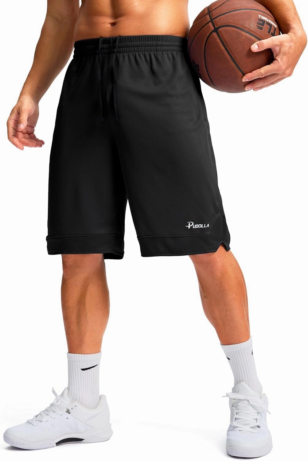 Pudolla Men's Basketball Shorts with Zipper Pockets 11" Long Gym Athletic Shorts for Men Lightweight Quick Dry