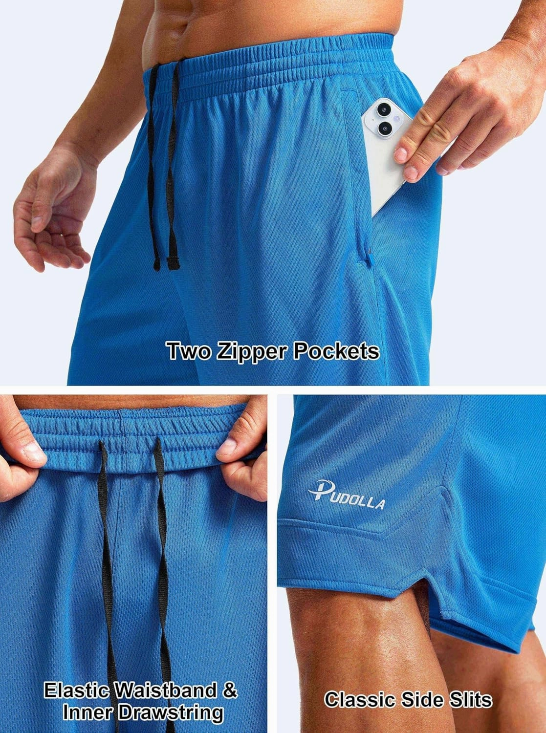 Pudolla Men's Basketball Shorts with Zipper Pockets 11" Long Gym Athletic Shorts for Men Lightweight Quick Dry
