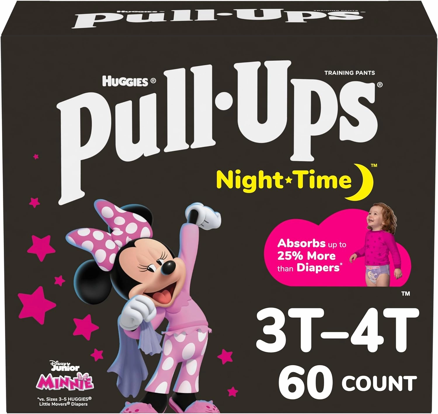 Pull-Ups Girls' Nighttime Potty Training Pants, Training Underwear, 3T-4T (32-40 lbs), 60 Ct