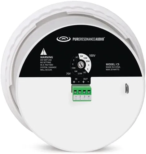 Pure Resonance Audio C5 4" 70 Volt Ceiling Speaker with Drywall Mounting Ring