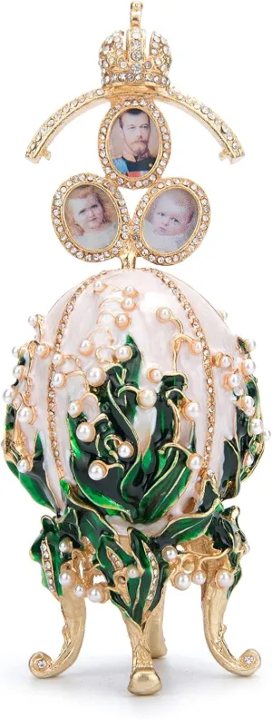 QIFU Vintage Lily of The Valley Style Easter Egg Enameled Collectible Figurine Pearl and Rhinestone, Unique Gift for Family