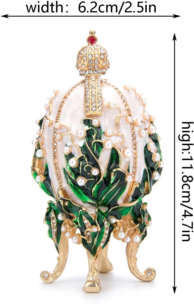 QIFU Vintage Lily of The Valley Style Easter Egg Enameled Collectible Figurine Pearl and Rhinestone, Unique Gift for Family