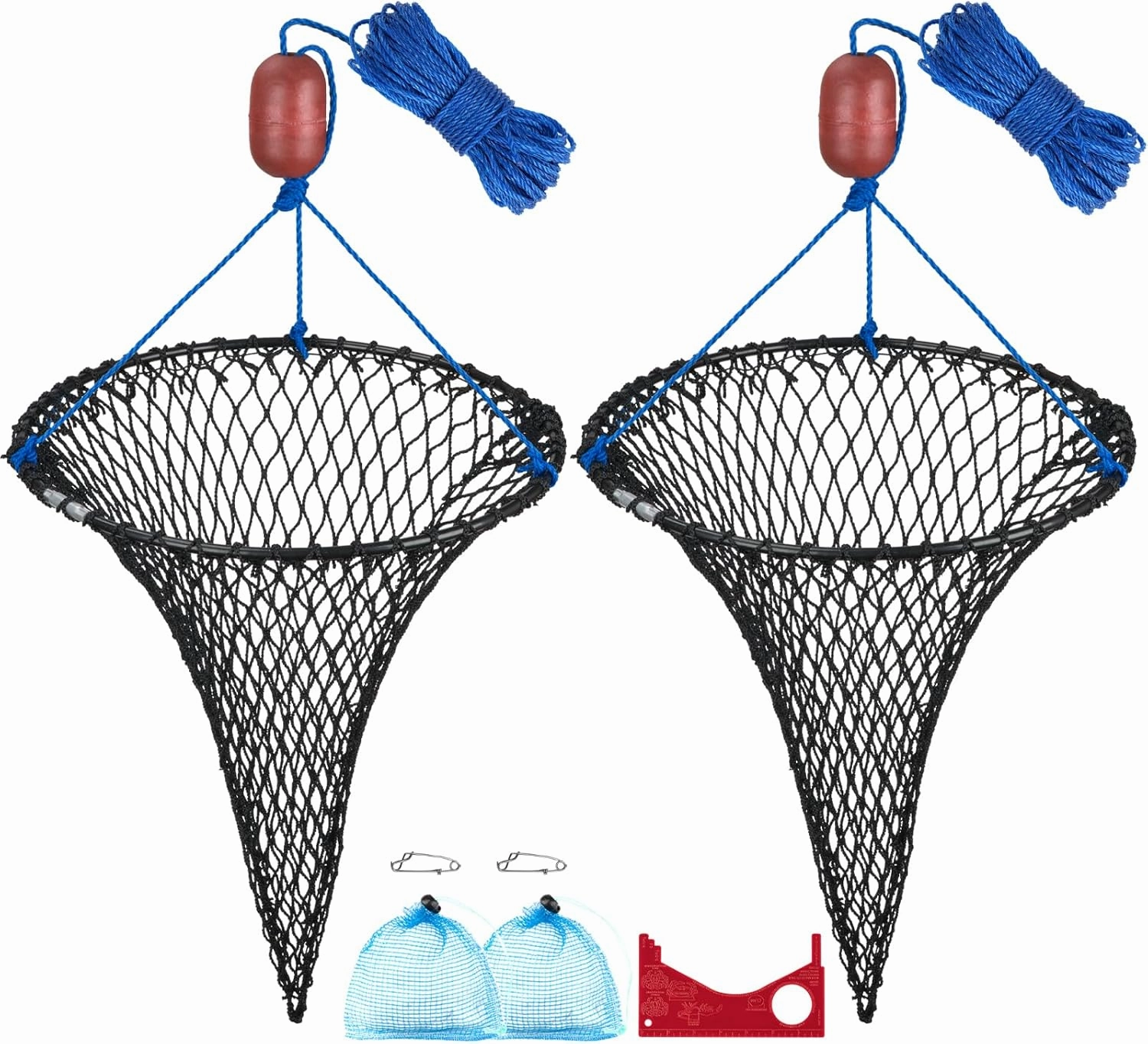 QualyQualy Foldable Crab Trap 2-Pack, Small Crab Net with Buoy & Bait Clip for Blue Crabs, Dungeness, Crawfish Traps | Compact Crabbing Equipment for Kids Family Use for Pier, Dock, Lakes