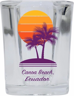 R and R Imports Canoa Beach Souvenir 2 Ounce Square Shot Glass Palm Design 4-Pack